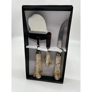 Birch wood 3 piece stainless steel cheese knife and birch wood handles set NEW